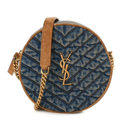 Saint Laurent Denim Quilted Monogram Round Crossbody Bag Rodeo Blue 1 of 8