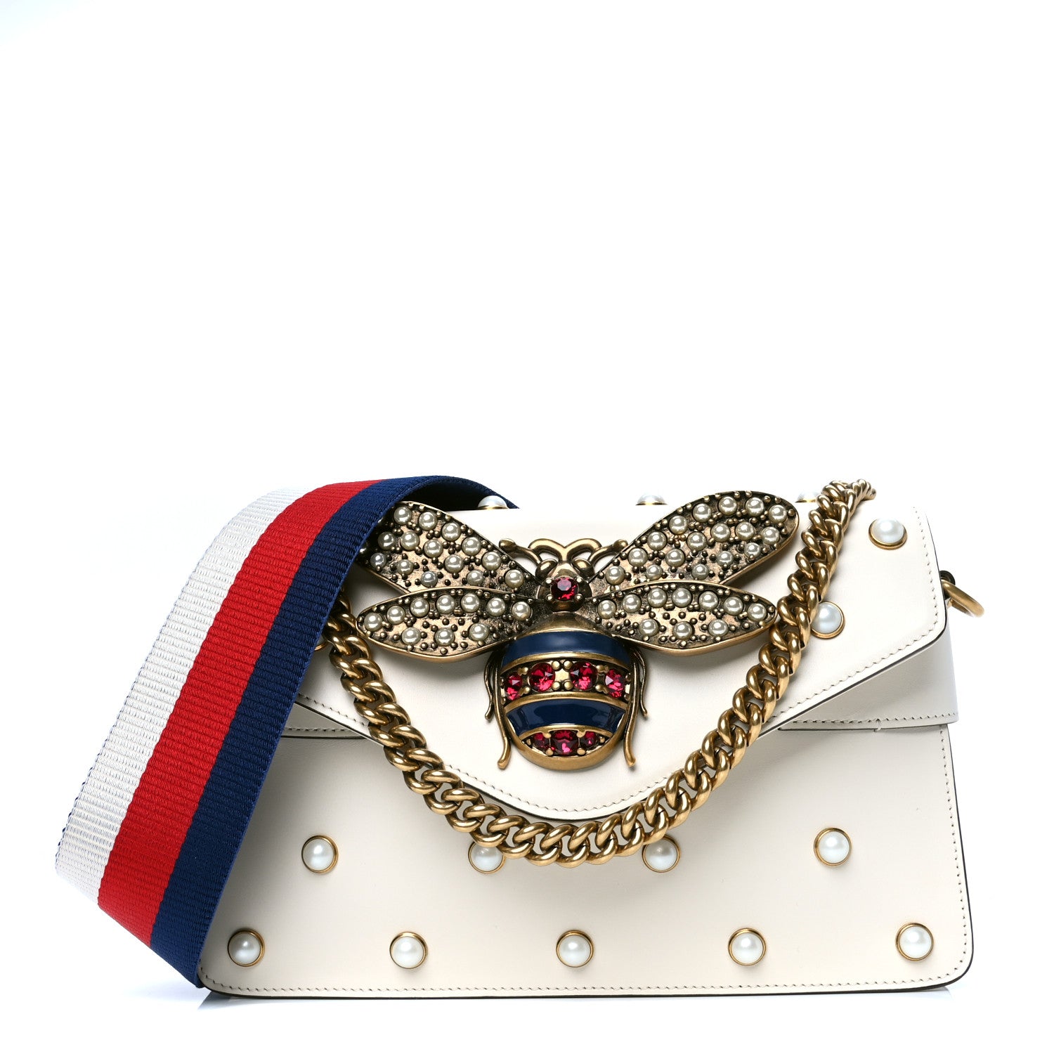Gucci Nappa Pearl Studded Mini Queen Margaret Broadway Shoulder Bag Mystic White 1 of 4