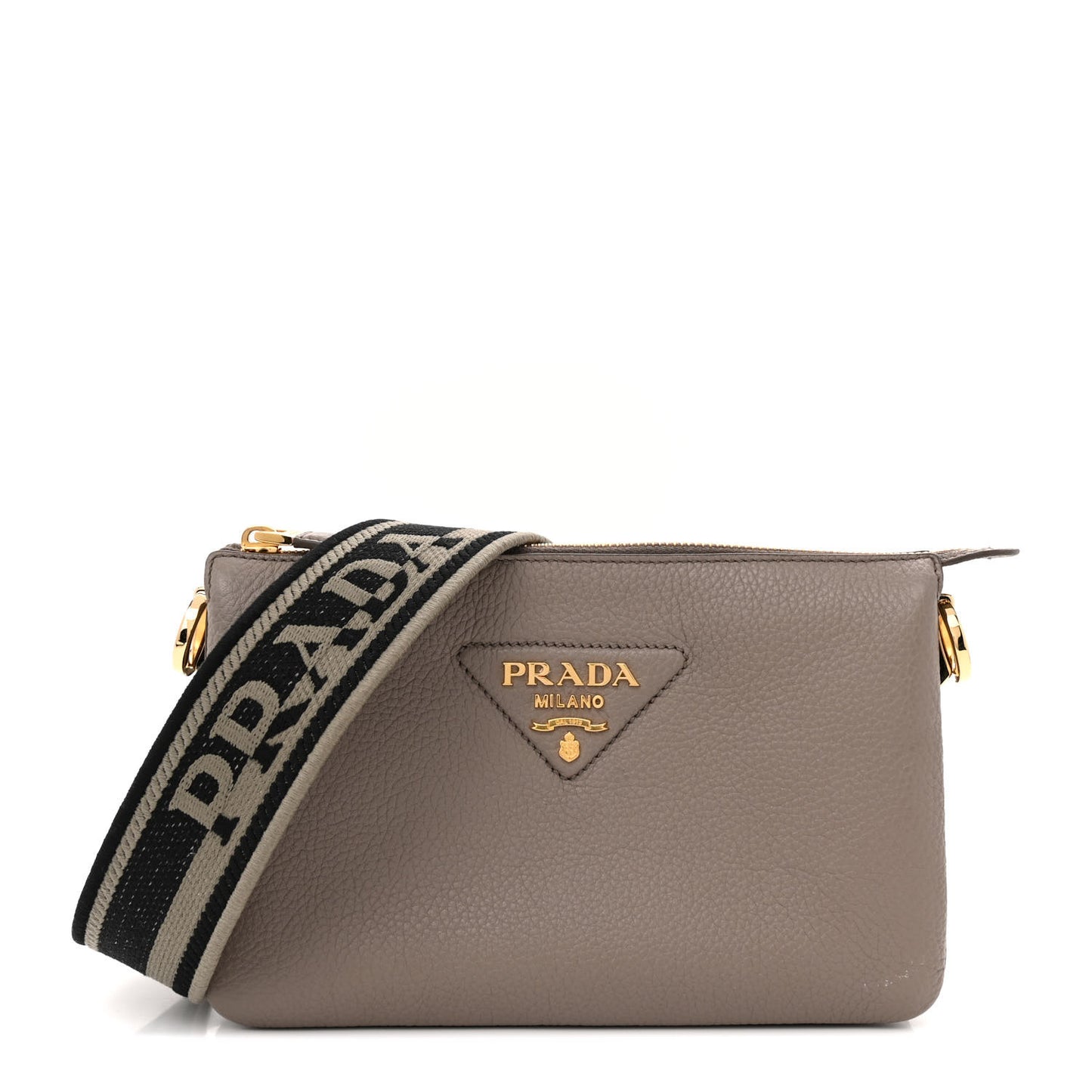 Vitello Daino Soft Mini Zippered Shoulder Bag Clay Grey