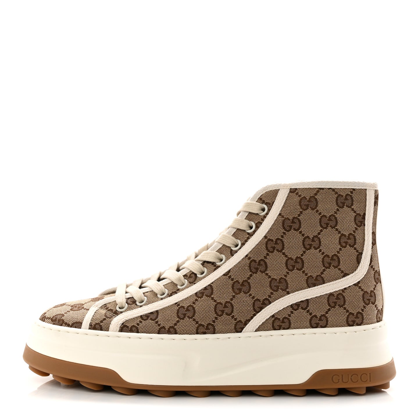 GG Monogram Mens 1977 Tennis High Top Platform 55mm Sneakers 8.5 Beige Ebony Mystic White