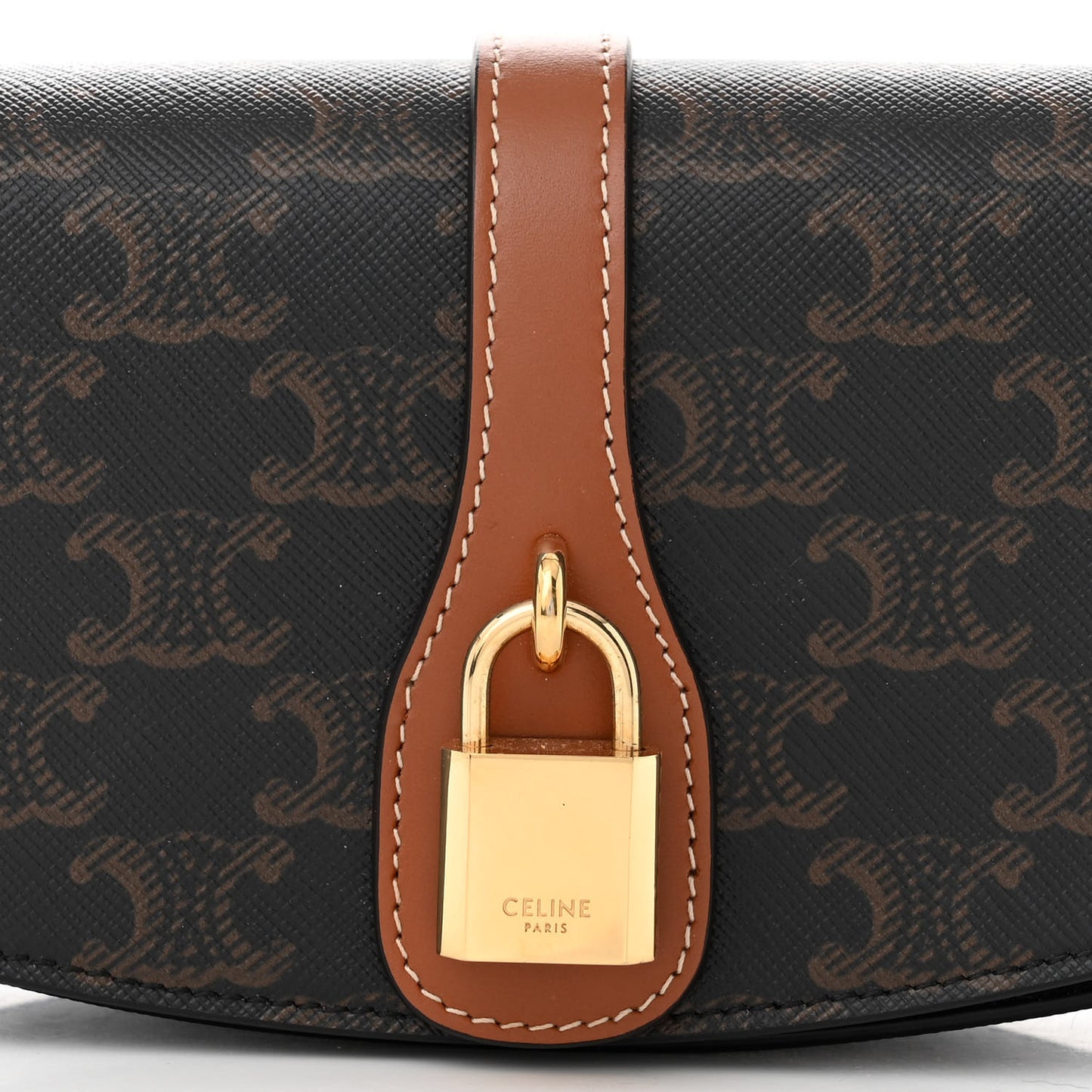 Triomphe Canvas Calfskin Tabou Clutch on Strap Tan