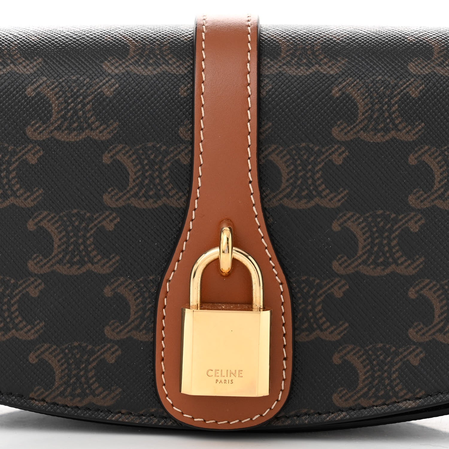 Celine Triomphe Canvas Calfskin Tabou Clutch on Strap Tan 7 of 10