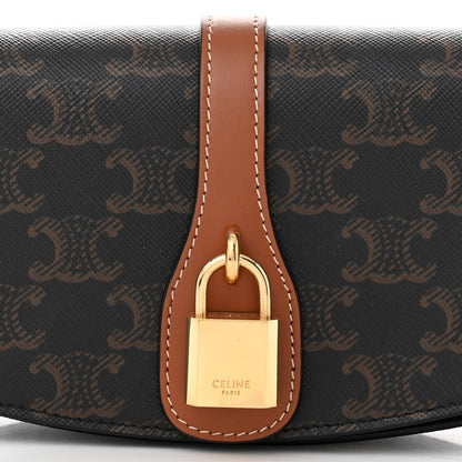 Celine Triomphe Canvas Calfskin Tabou Clutch on Strap Tan 7 of 10