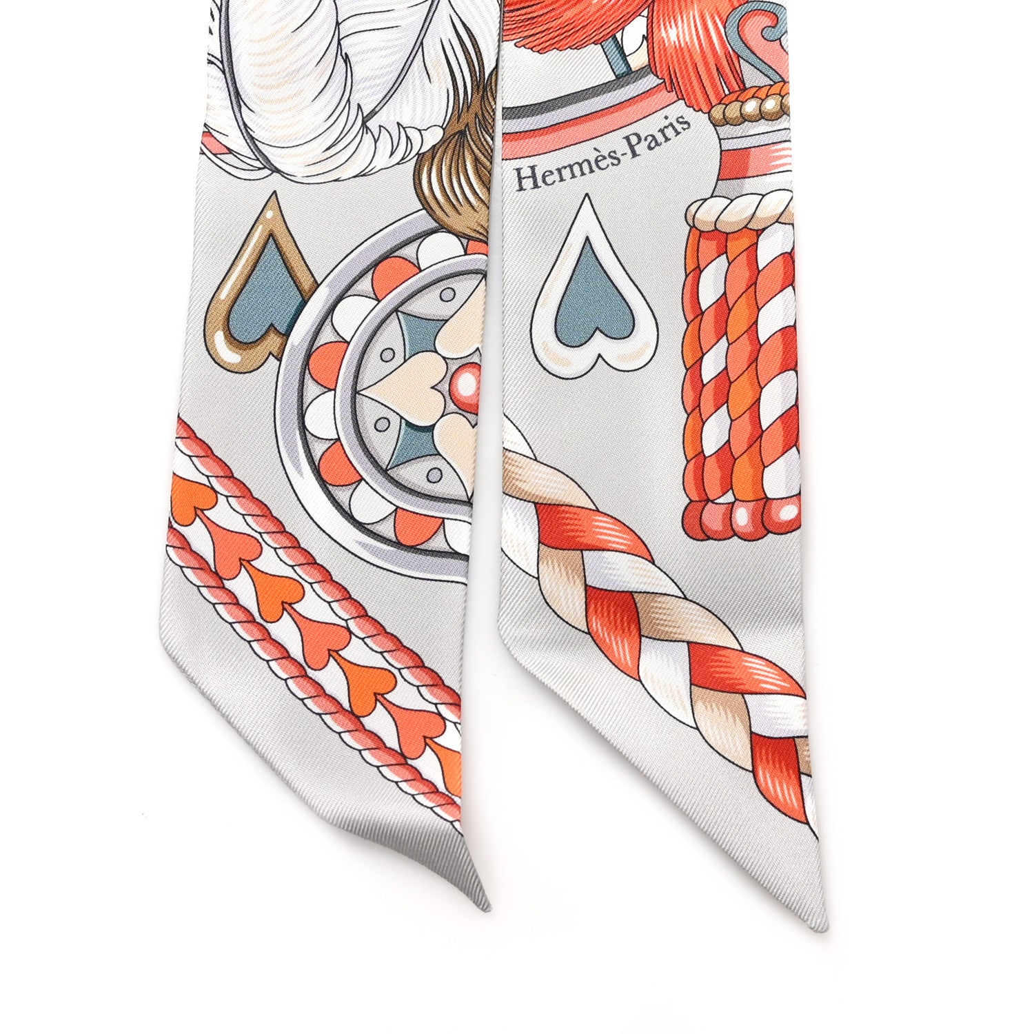 Hermes Silk Harnais De Coeur Twilly Gris Perle Orange Gris Bleute 2 of 3