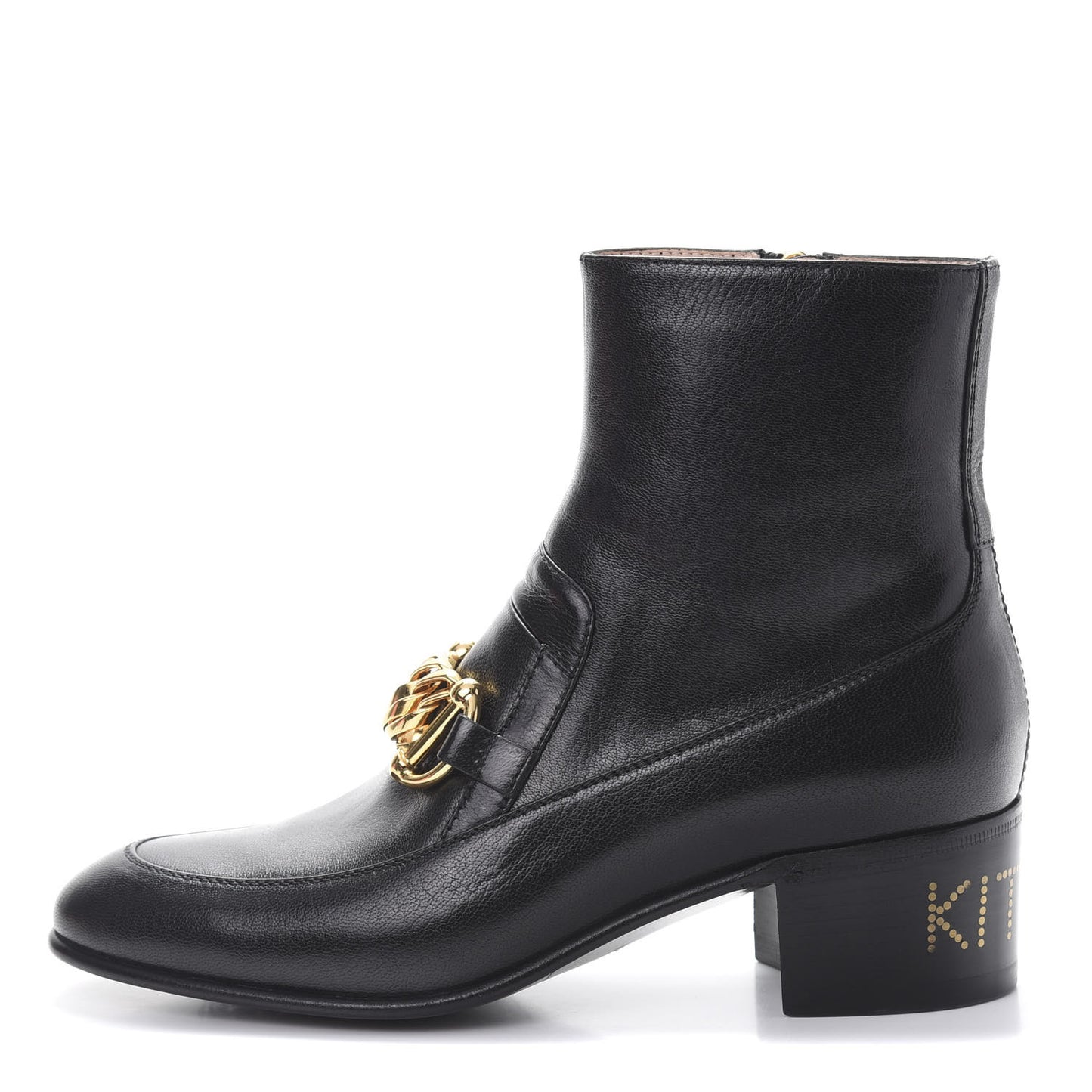 Goatskin Kitten Chain Horsebit Ankle Boots 36 Black