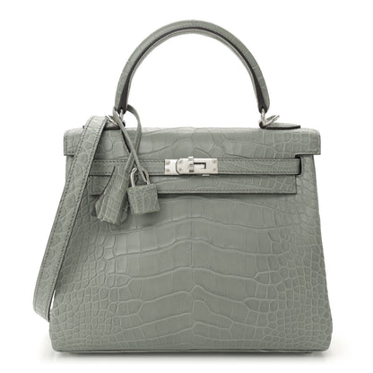 Hermes Matte Alligator Kelly Retourne 25 Gris Ciment 1 of 10