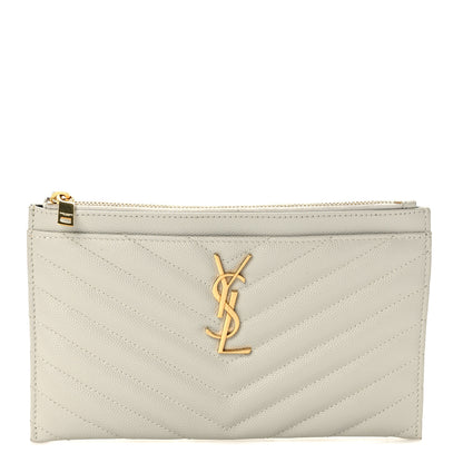 Saint Laurent Grain De Poudre Chevron Monogram Bill Pouch Crema Soft 1 of 9