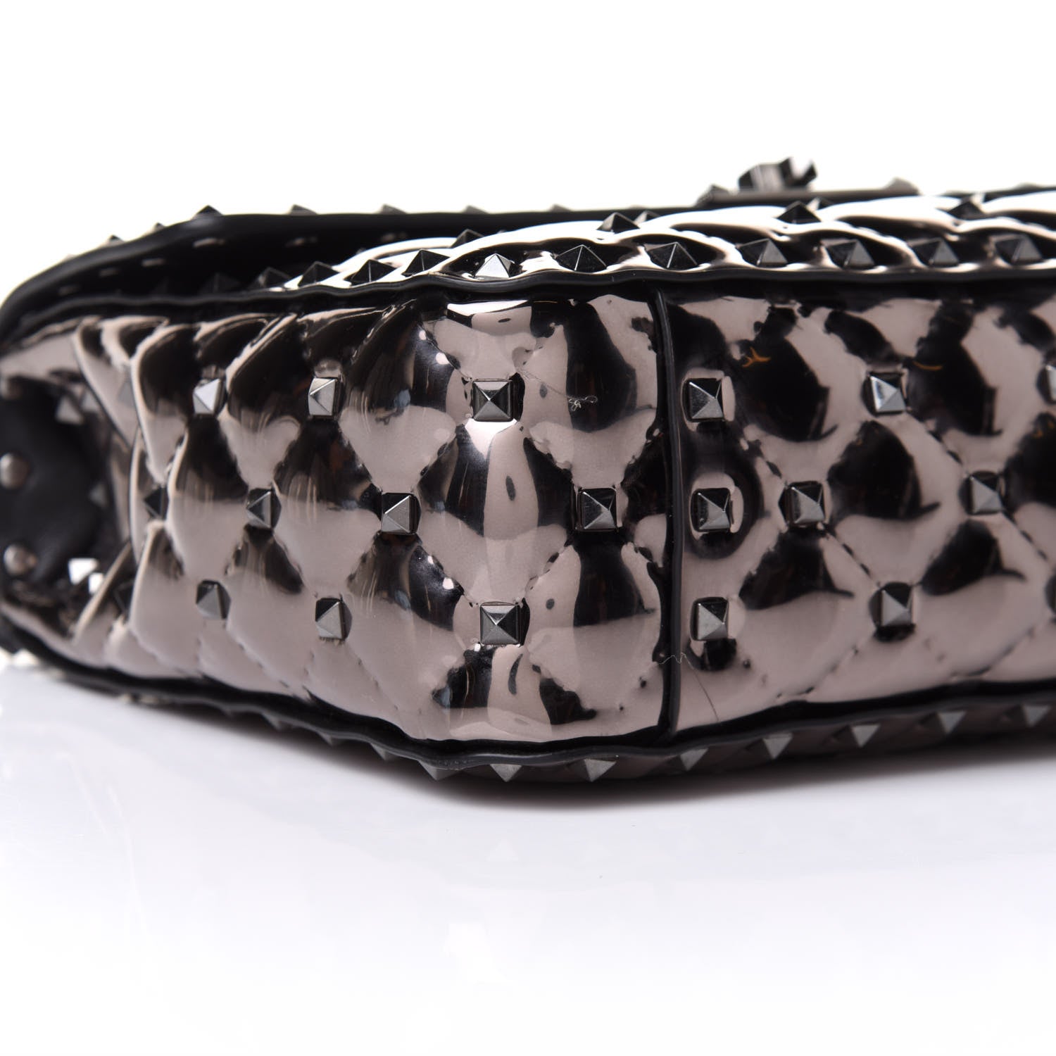 Valentino Garavani Metallic Patent Medium Rockstud Spike Shoulder Bag Rutenio 7 of 8