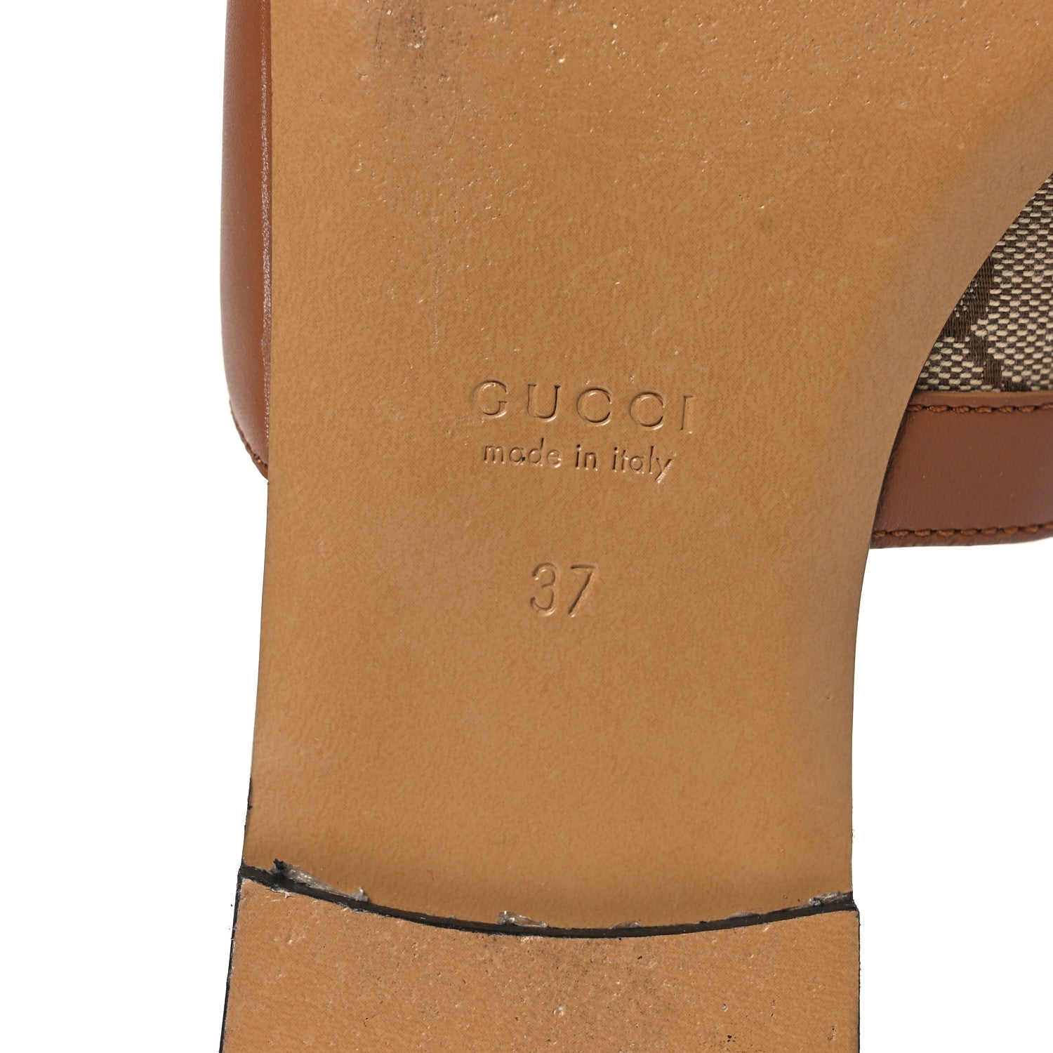 Gucci Calfskin Monogram Horsebit Womens Slide Sandals 37 Beige Ebony Sundial 8 of 12
