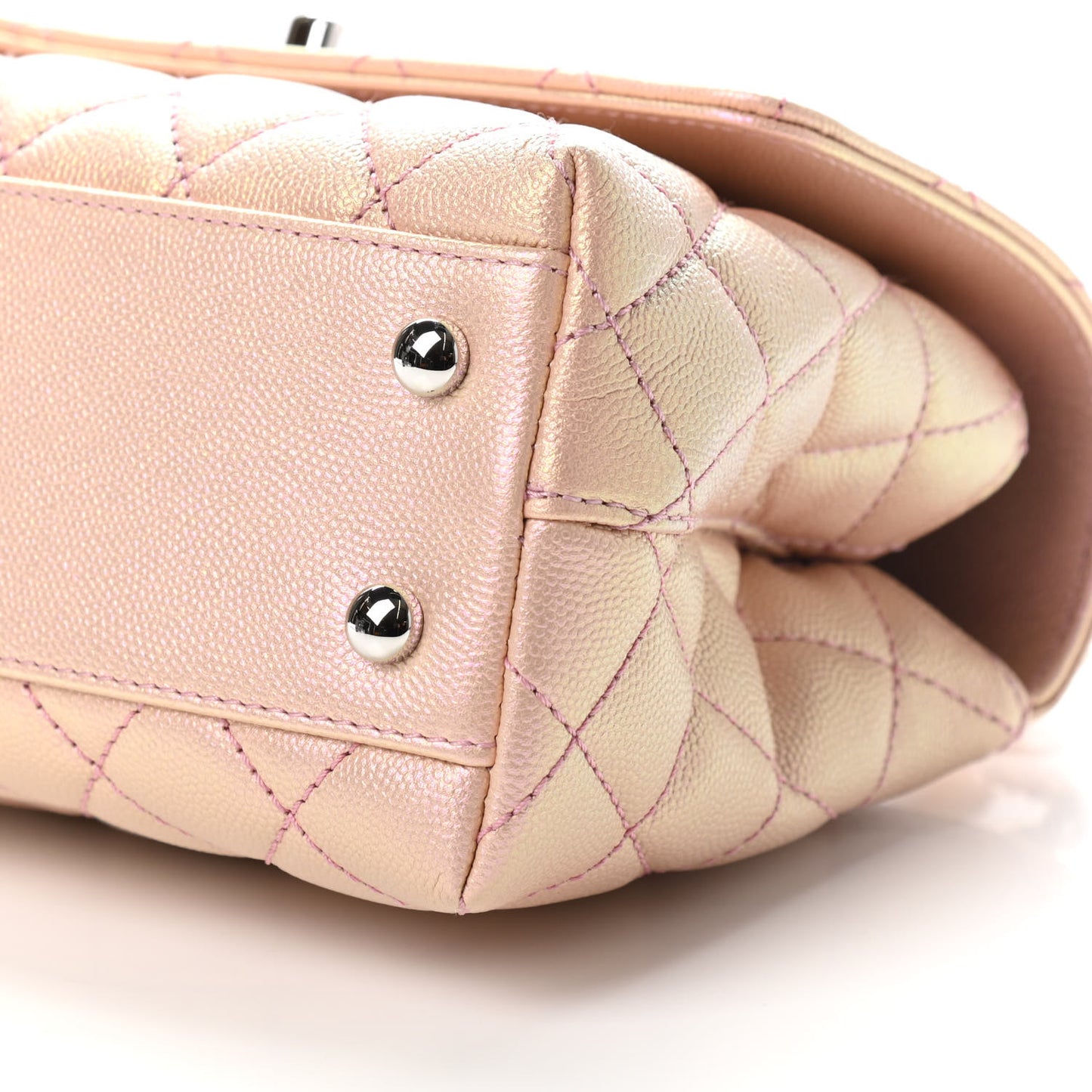 Iridescent Caviar Quilted Mini Coco Handle Flap Pink