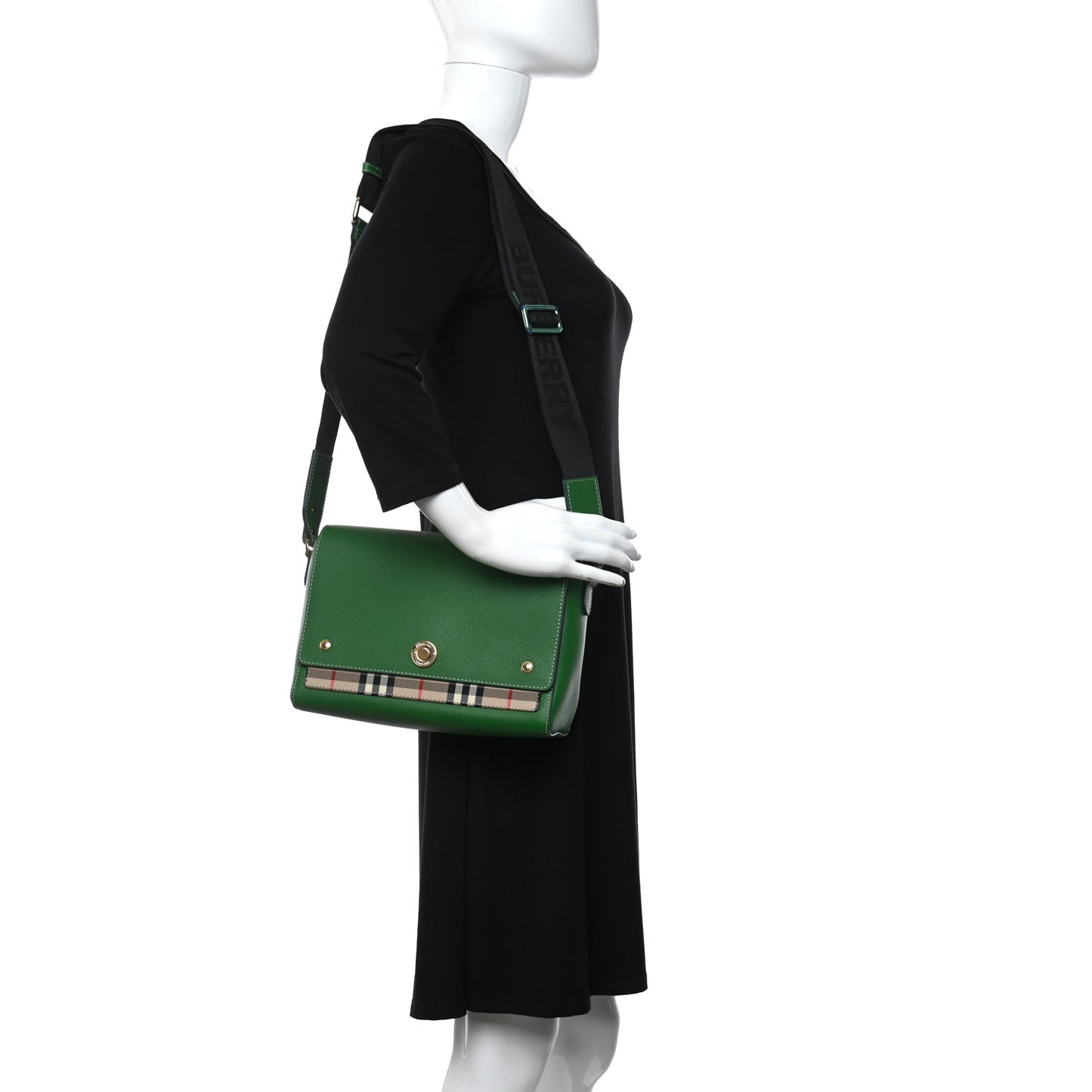 Grainy Calfskin Vintage Check Note Crossbody Bag Ivy Green