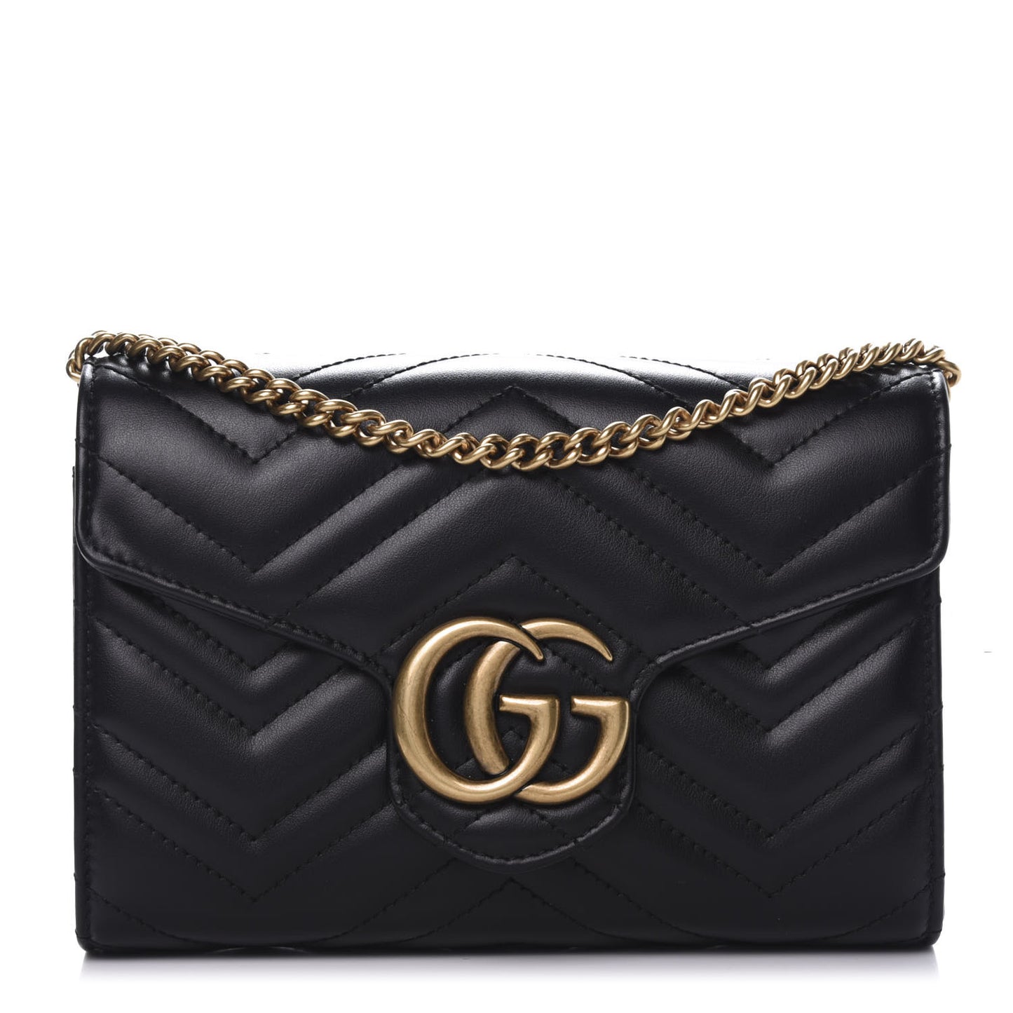 Calfskin Matelasse GG Marmont Chain Wallet Black