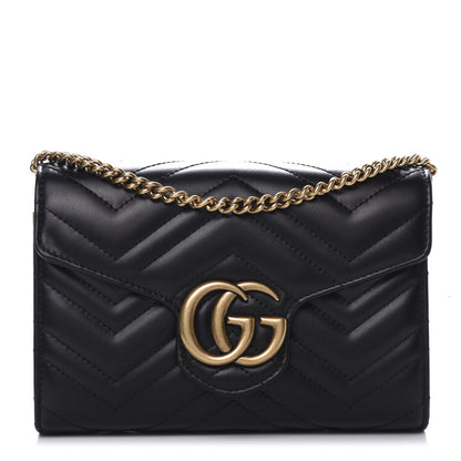 Gucci Calfskin Matelasse GG Marmont Chain Wallet Black 1 of 12