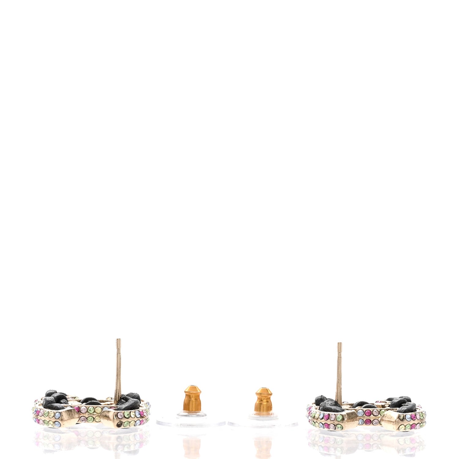 Chanel Lambskin Crystal CC Chain Earrings Black Gold Multicolor 4 of 4