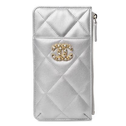 Chanel Metallic Goatskin Quilted 19 Flat Wallet Pouch Silver 1 of 7
