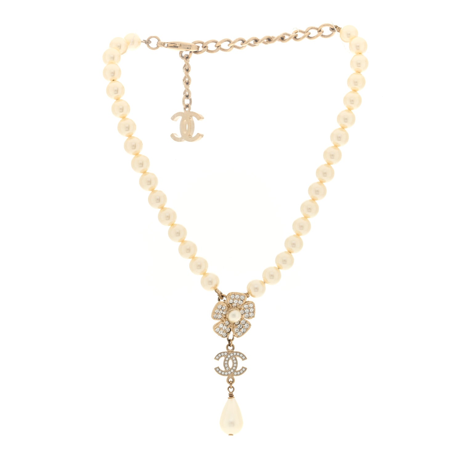 Chanel Pearl Crystal CC Camellia Choker Necklace Gold 3 of 4