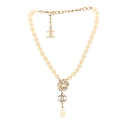 Chanel Pearl Crystal CC Camellia Choker Necklace Gold 3 of 4