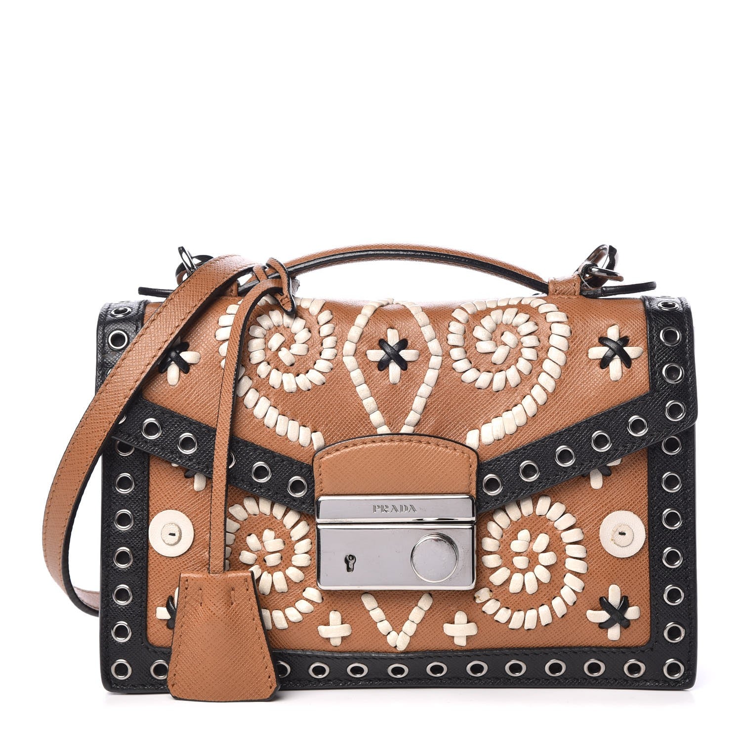 Prada Saffiano Embroidered Pattina Crossbody Bag Caramel Ghiaccio 1 of 10
