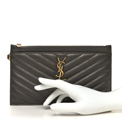 Saint Laurent Grain De Poudre Chevron Monogram Large Bill Pouch Fog 2 of 11