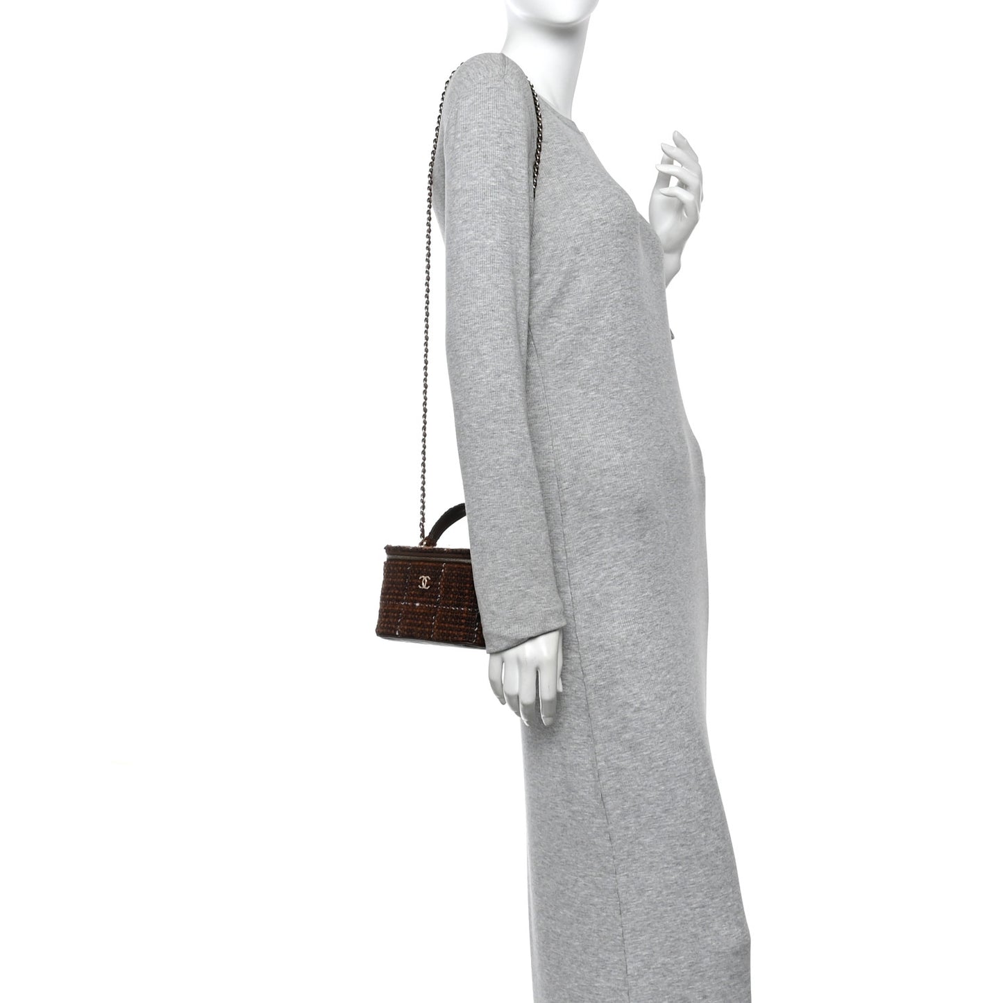 Tweed Small Top Handle Vanity Case With Chain Brown Multicolor