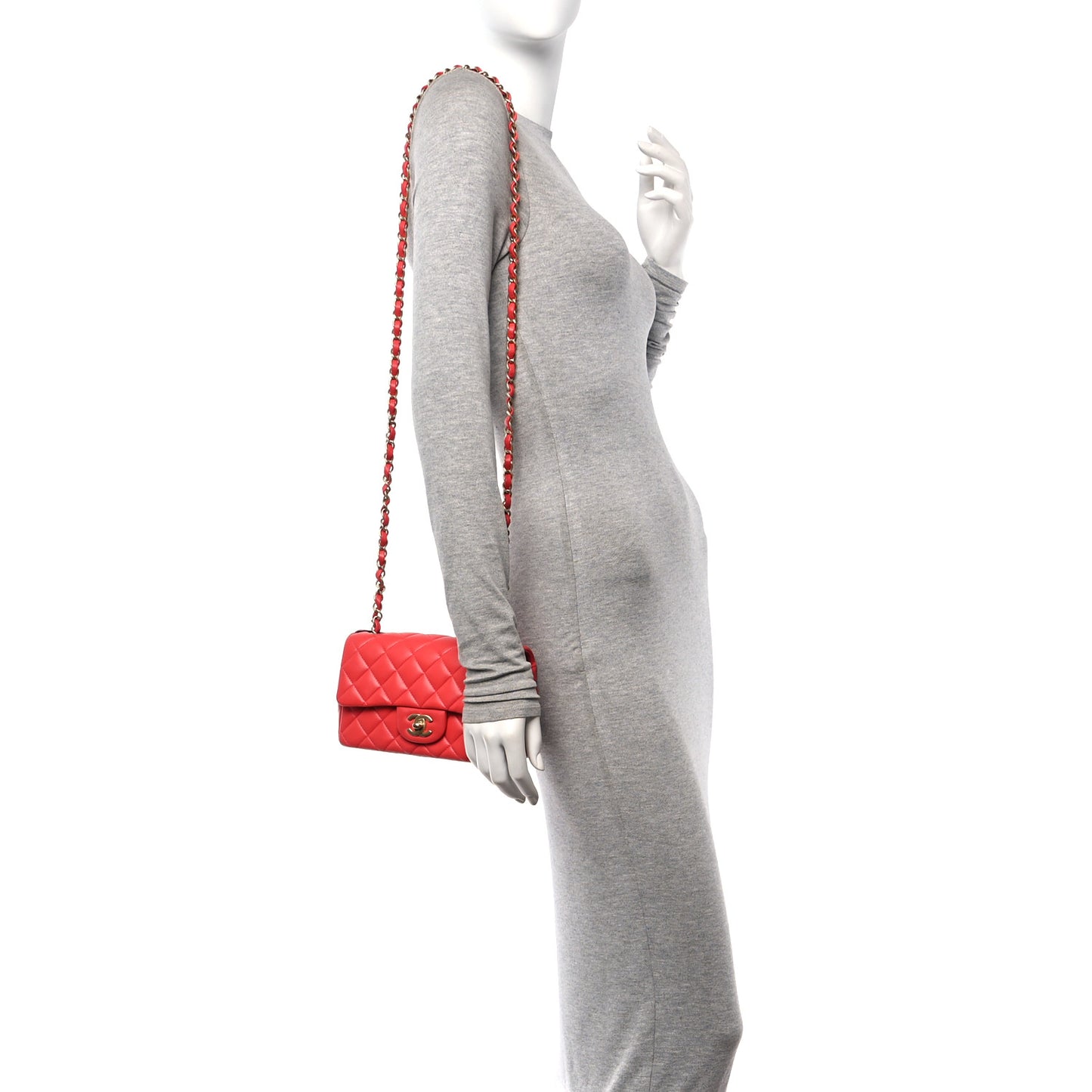 Lambskin Quilted Mini Rectangular Flap Red