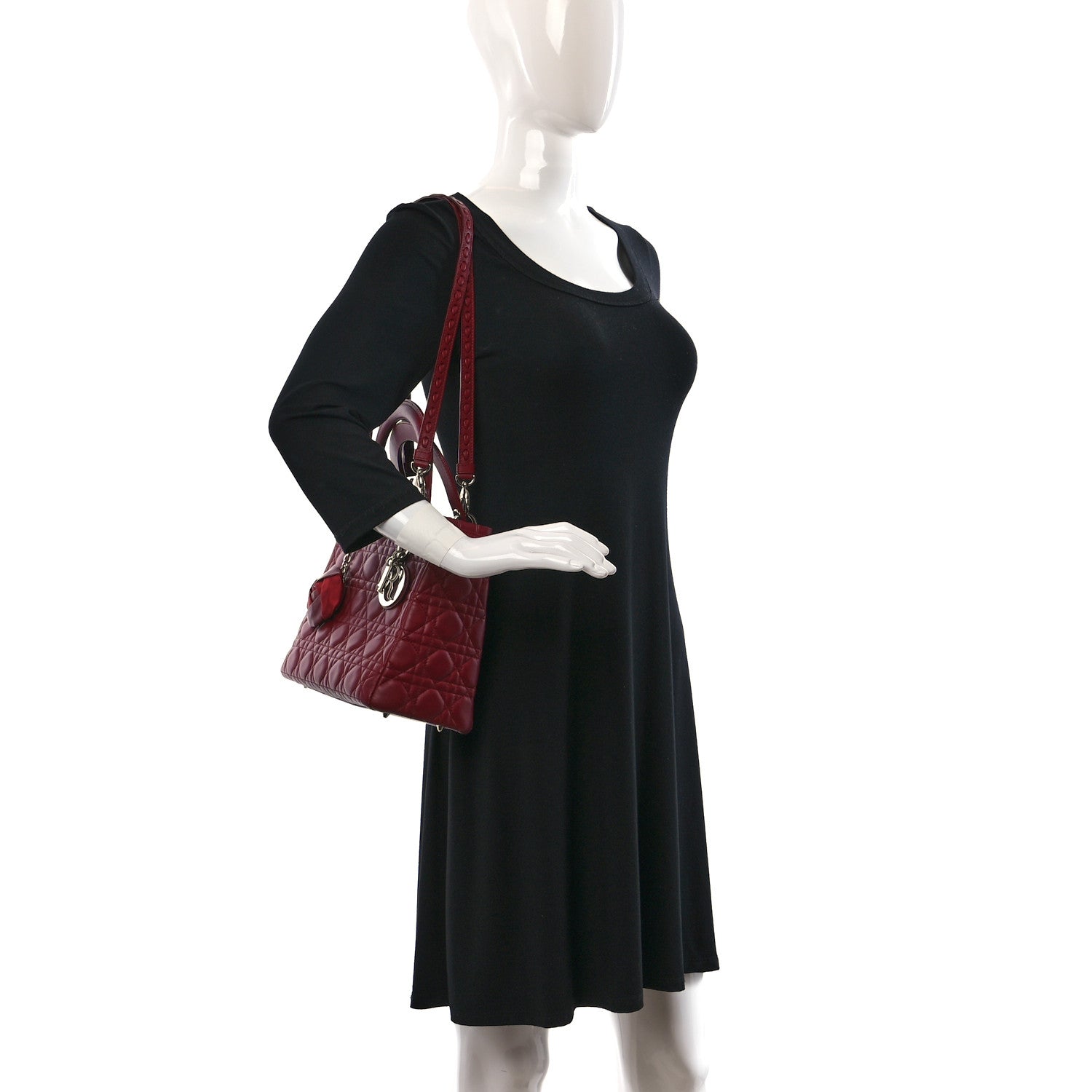 Christian Dior Lambskin Cannage Bow Medium Lady Dior Burgundy 2 of 10