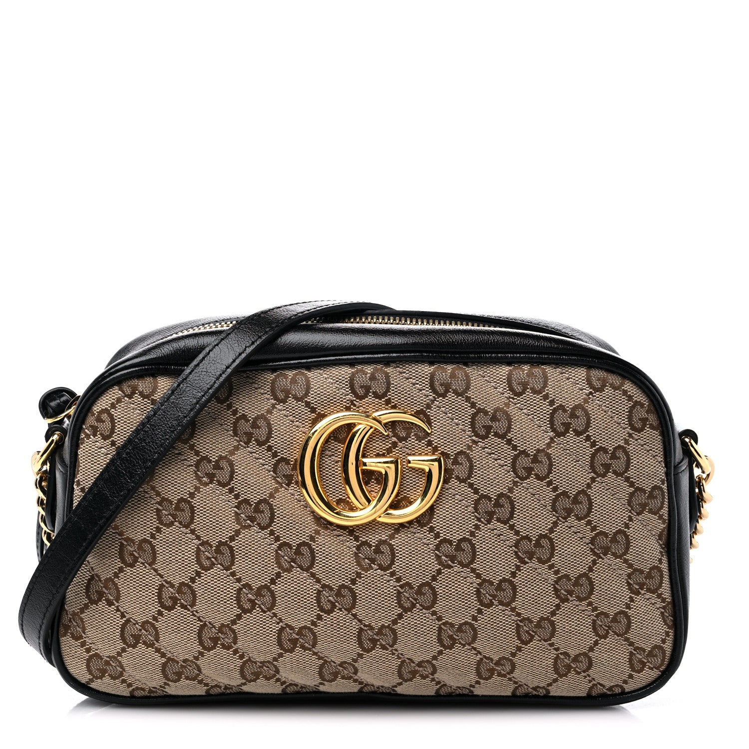 Gucci Monogram Matelasse Diagonal Small GG Marmont Chain Shoulder Bag Beige Black 1 of 13