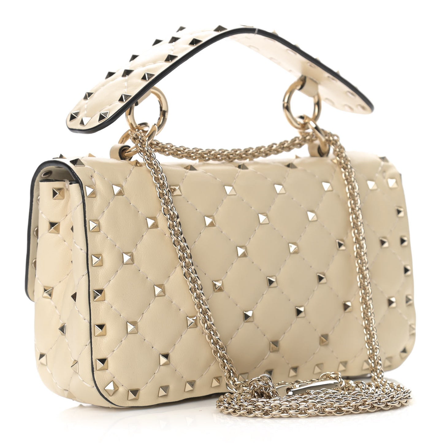 Nappa Small Rockstud Spike Shoulder Bag Light Ivory
