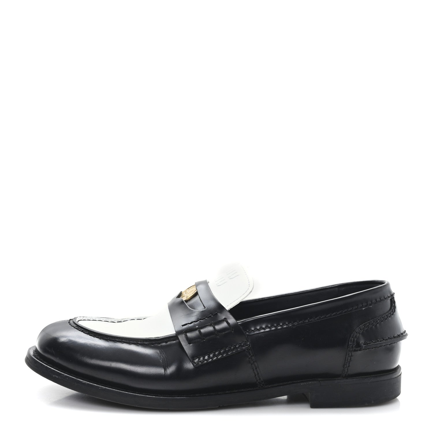 Miu Miu Spazzolato Penny Loafer 39 Black White 1 of 9