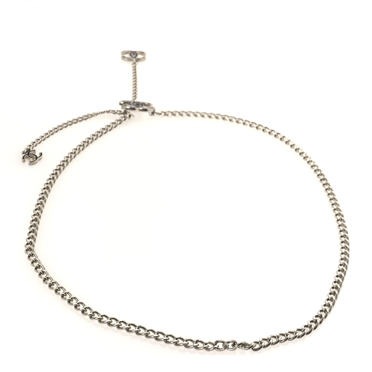 Enamel CC Chain Logo Belt Silver Black