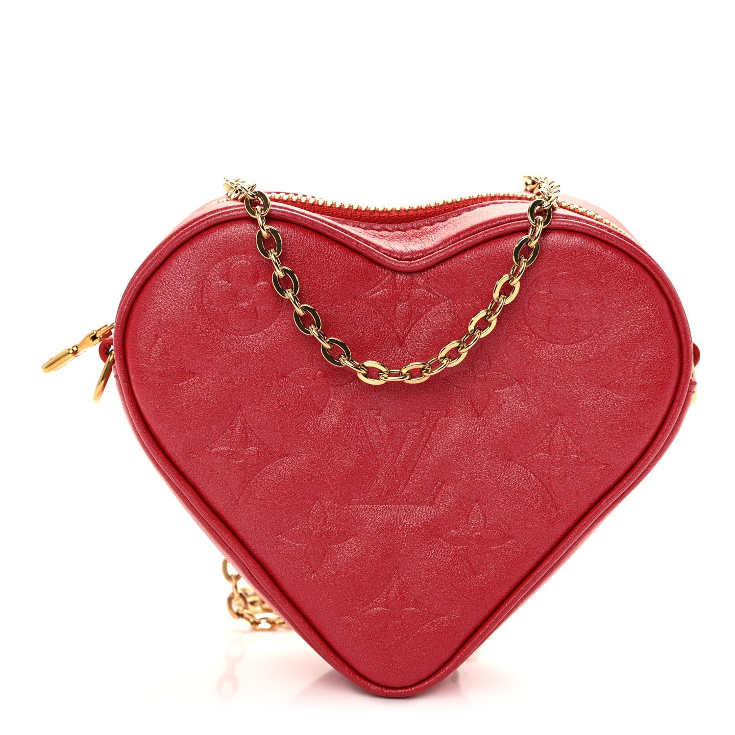 Louis Vuitton Lambskin Embossed Monogram Fall In Love Sac Coeur Heart Chain Bag Lipstick Red 1 of 9