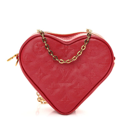 Louis Vuitton Lambskin Embossed Monogram Fall In Love Sac Coeur Heart Chain Bag Lipstick Red 1 of 9