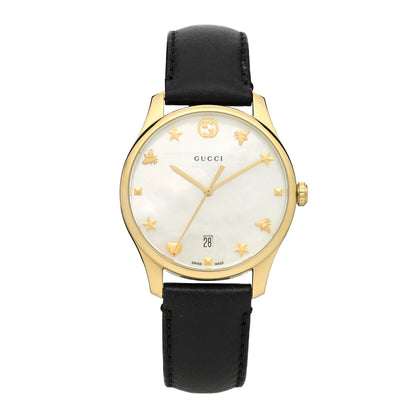 Gucci Stainless Steel Calfskin Mother of Pearl 36mm G-Timeless Charm Quartz Watch 1 of 5