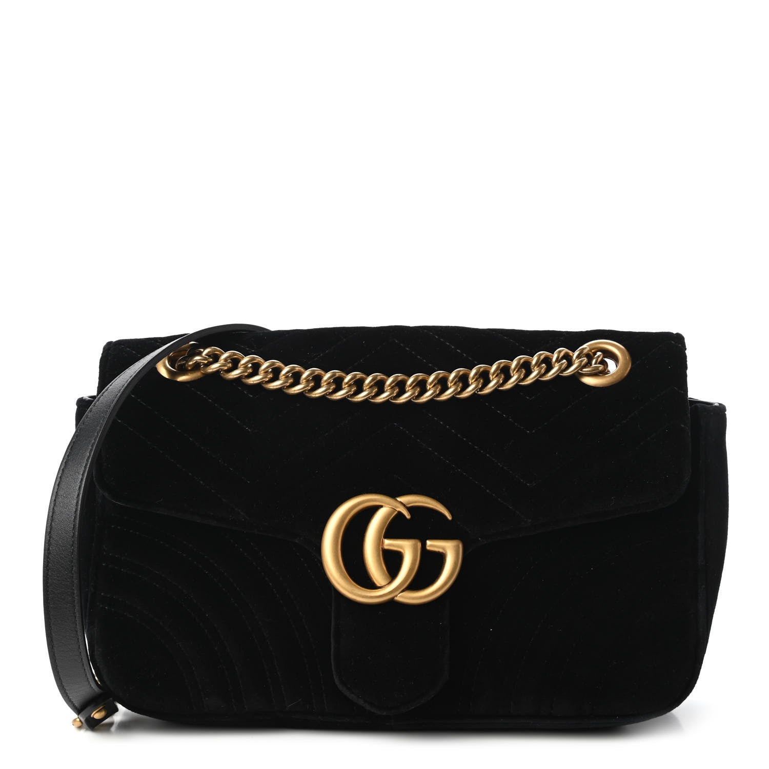 Gucci Velvet Matelasse Small GG Marmont Shoulder Bag Black 1 of 10