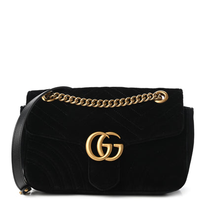 Gucci Velvet Matelasse Small GG Marmont Shoulder Bag Black 1 of 10