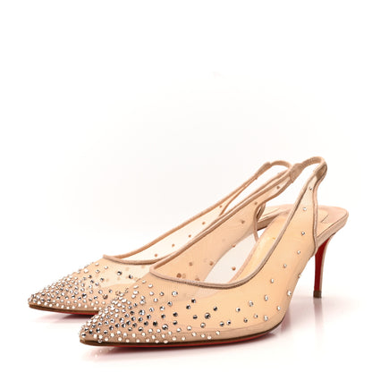Christian Louboutin Suede Silk Crystal Strass Follies 70 Slingback Pumps 39.5 Light Silk 4 of 9