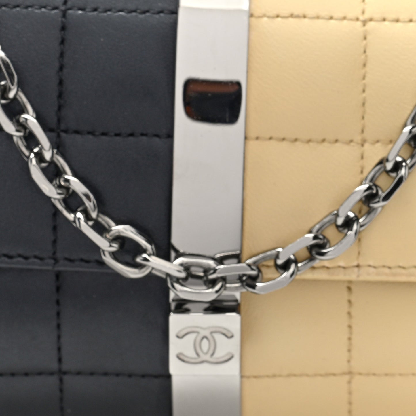 Lambskin Chocolate Bar Flap Clutch Bag Black Beige