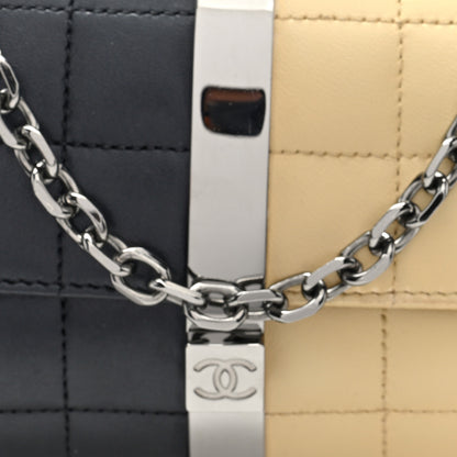 Chanel Lambskin Chocolate Bar Flap Clutch Bag Black Beige 8 of 10