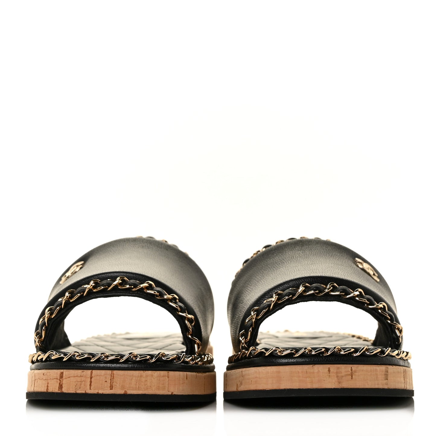 Lambskin Chain Cork Slide Sandals 39 Black