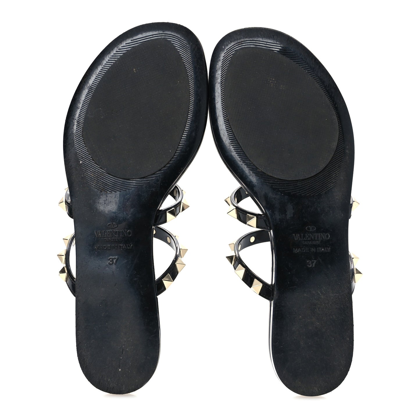 PVC Jelly Rockstud Caged Flat Thong Sandals 37 Black