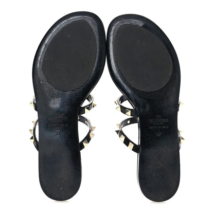 Valentino Garavani PVC Jelly Rockstud Caged Flat Thong Sandals 37 Black 6 of 9