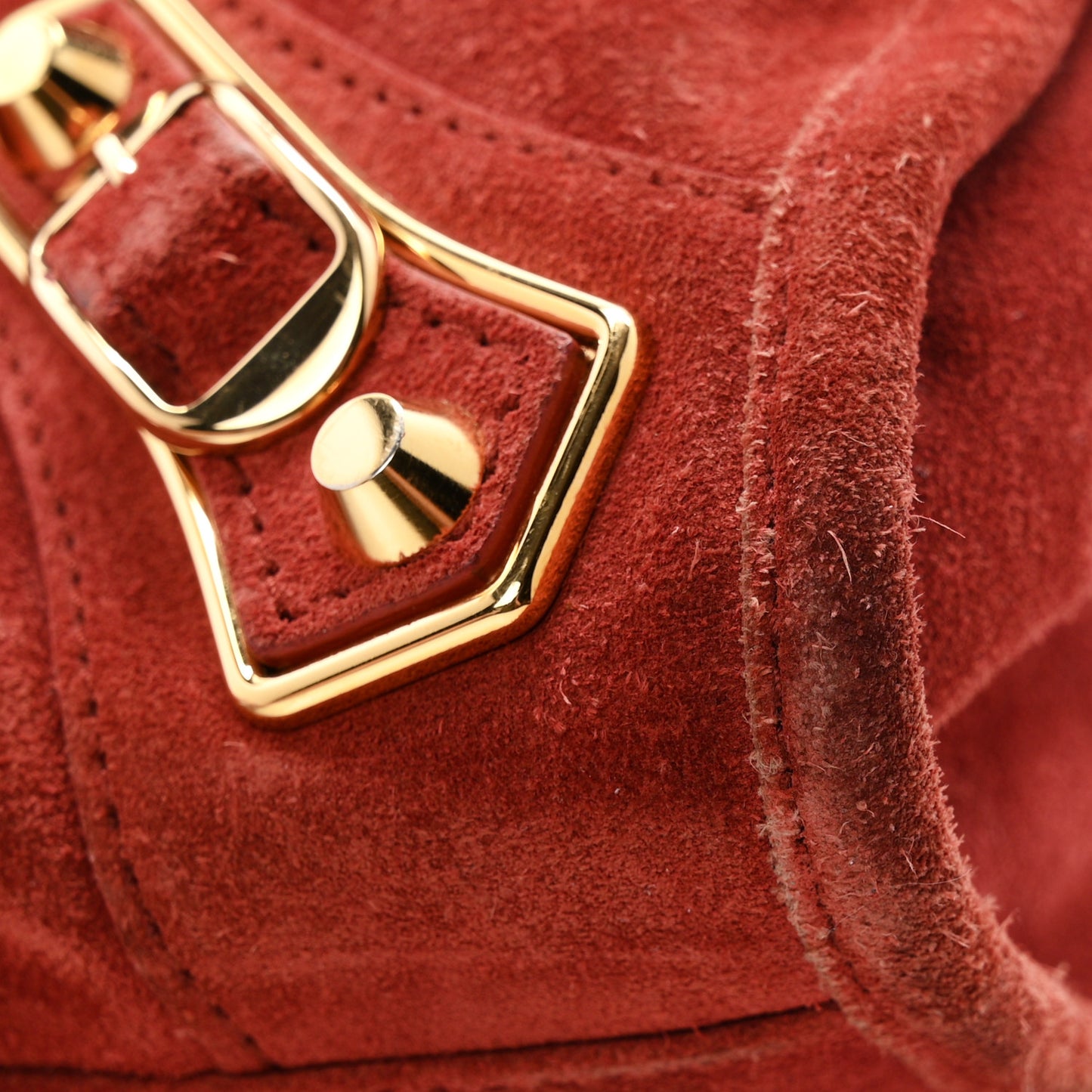 Baby Daim Suede Gold Metallic Edge Hardware City Bois De Rose Fonce