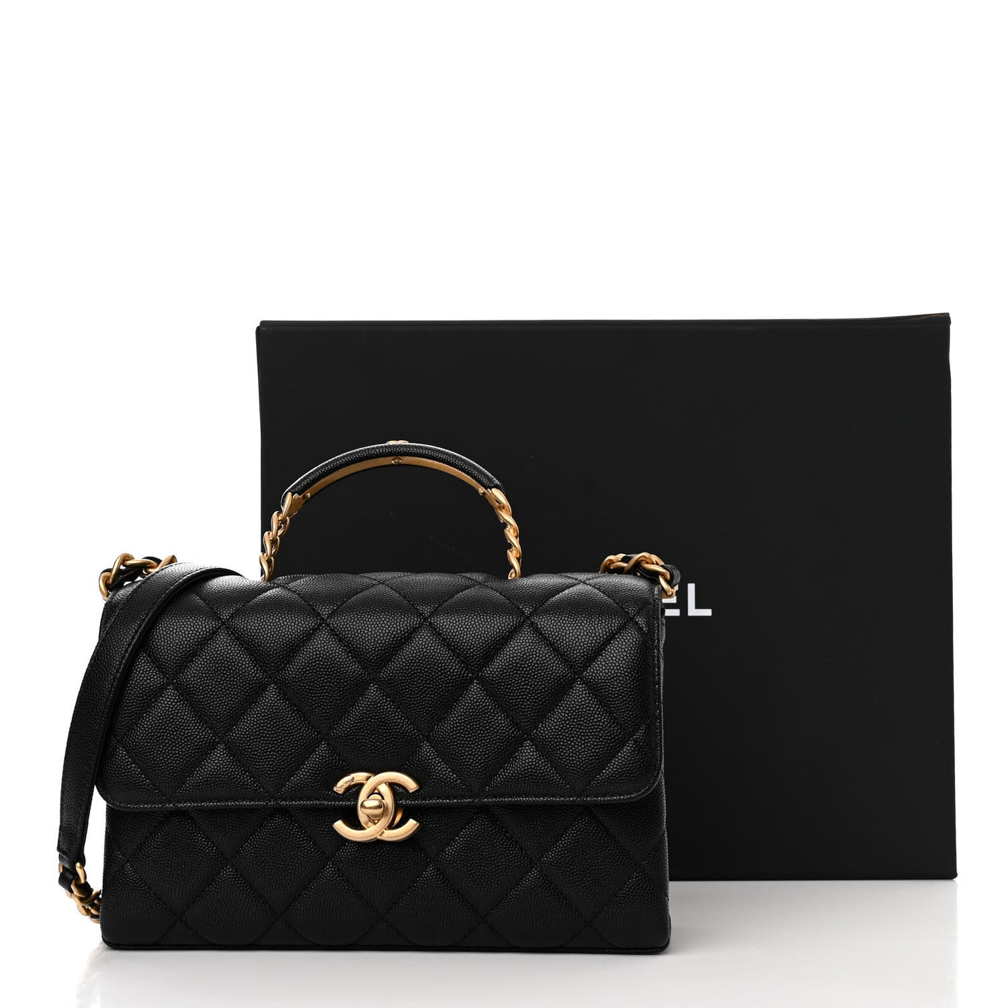Caviar Quilted Medium Carry Me Top Handle Flap Black