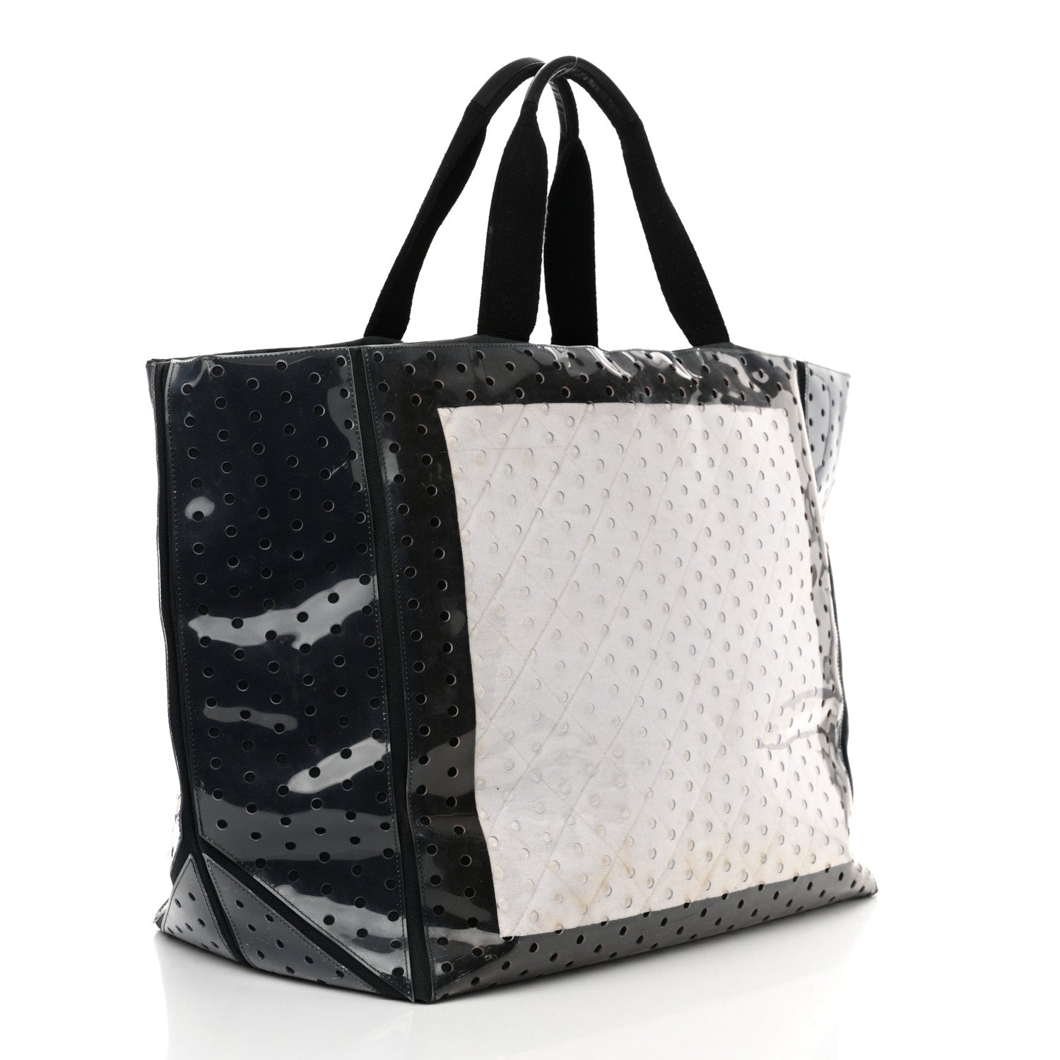 Chanel Canvas Vinyl Perforated CC Tote White Black Dark Navy 3 of 24