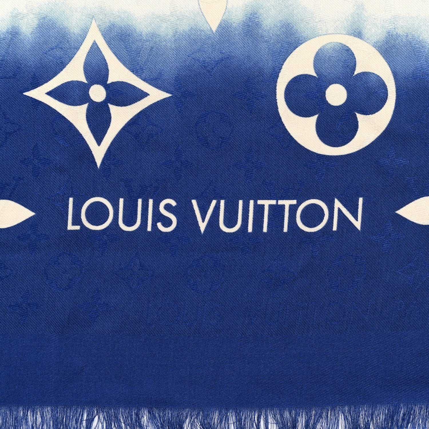 Louis Vuitton Wool Silk Monogram Escale Square Scarf Blue 2 of 3