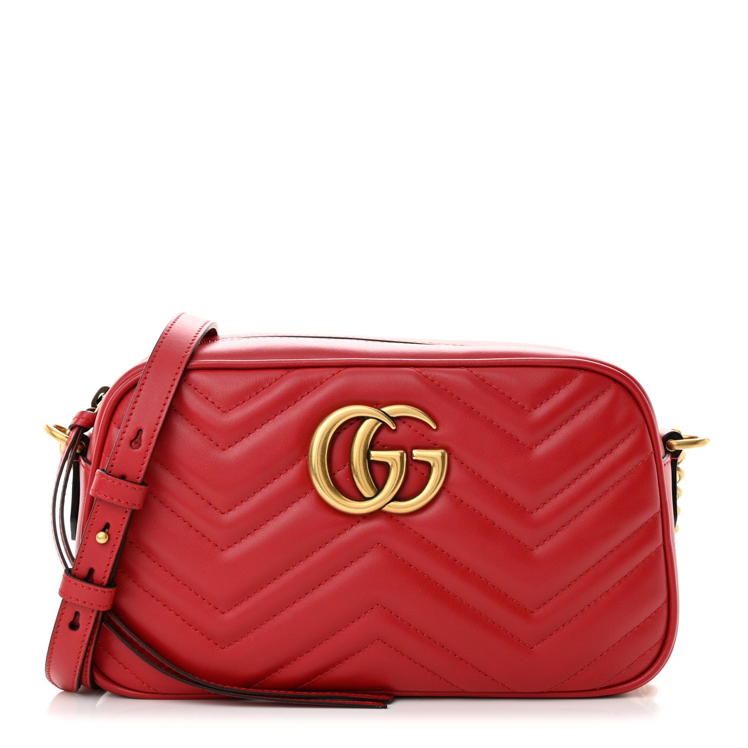 Gucci Calfskin Matelasse Small GG Marmont Chain Shoulder Bag Hibiscus Red 1 of 10
