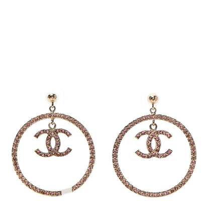 Chanel Crystal CC Drop Hoop Earrings Pale Pink Gold 1 of 4