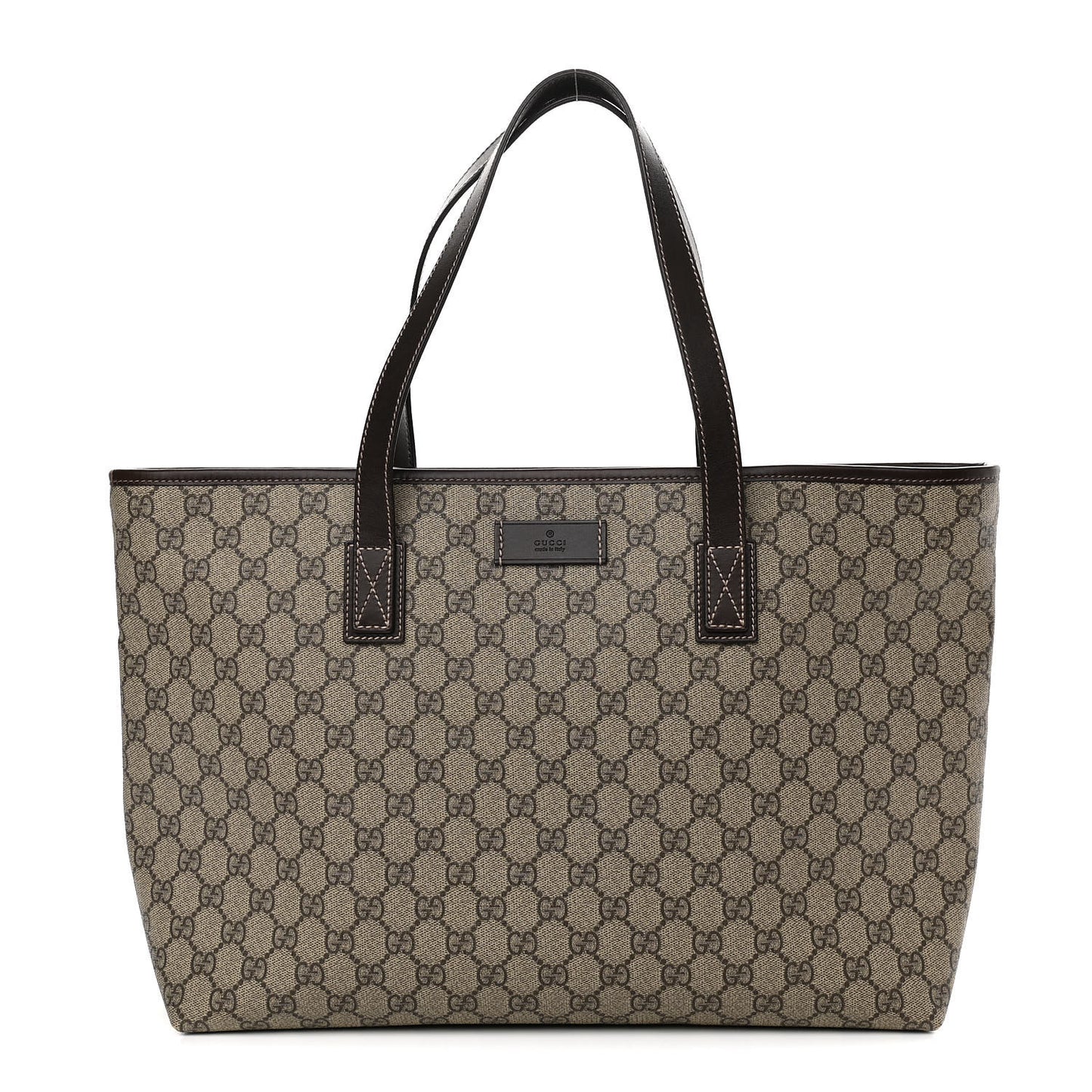 GG Supreme Monogram Medium Zippered Shopping Tote Dark Brown