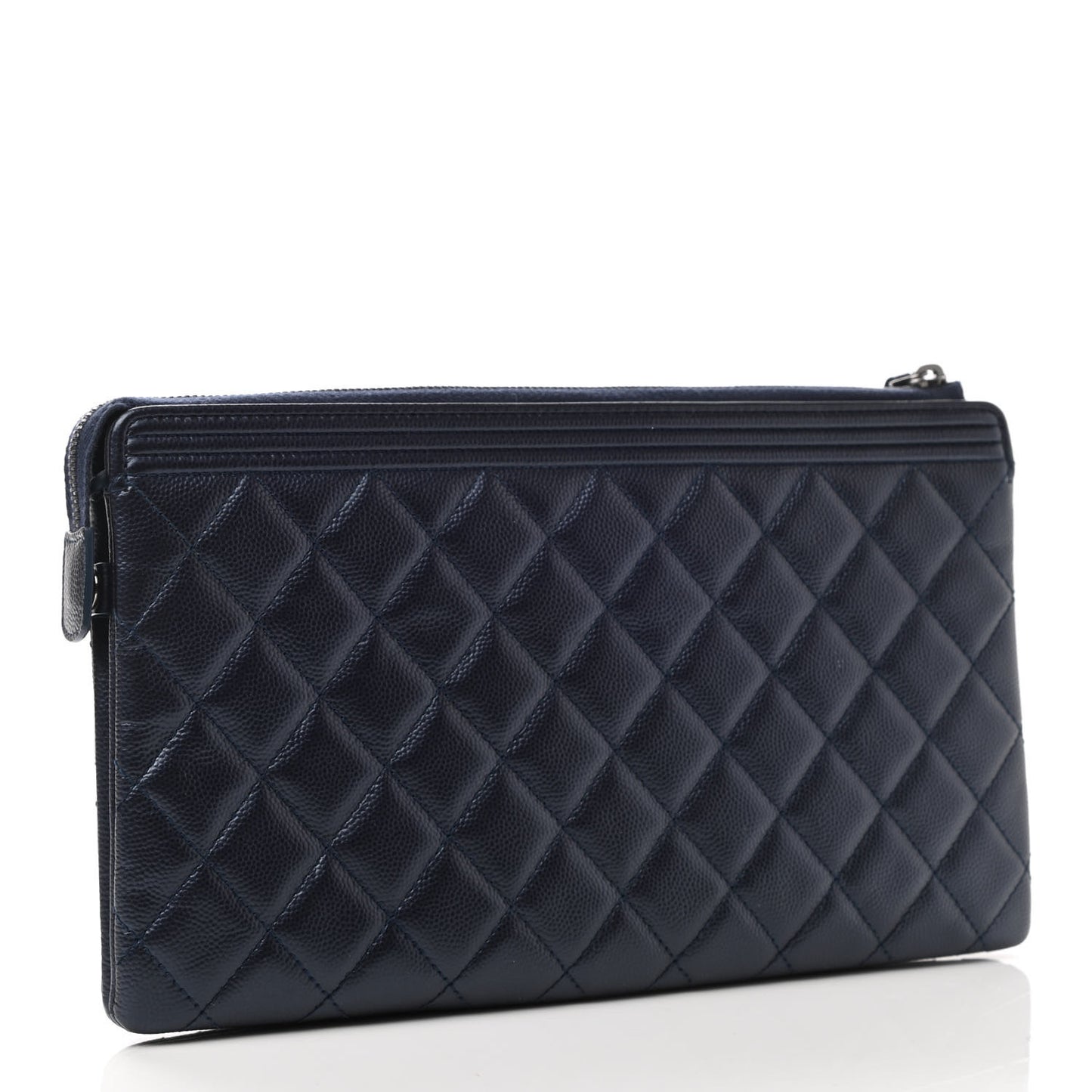 Metallic Caviar Quilted Small Zipped Boy Pouch Navy