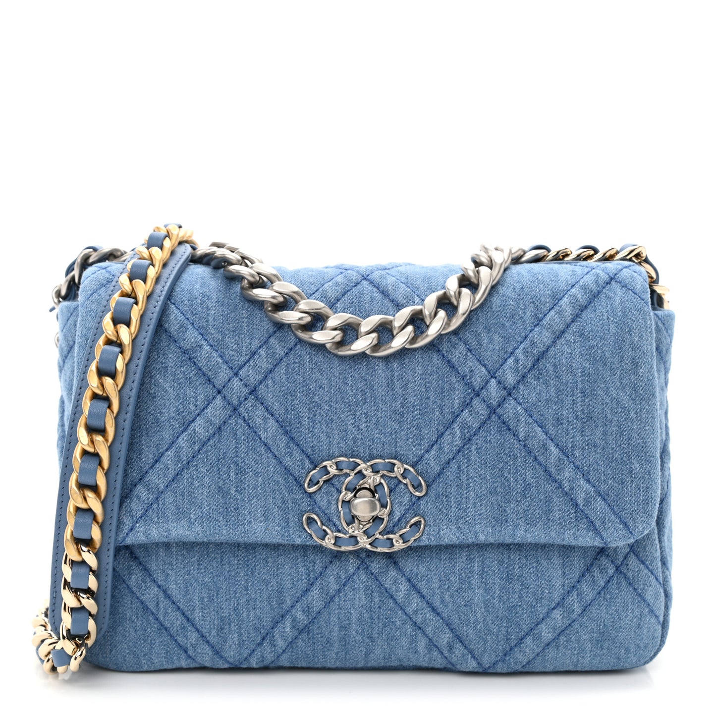 Denim Quilted Medium Chanel 19 Flap Blue